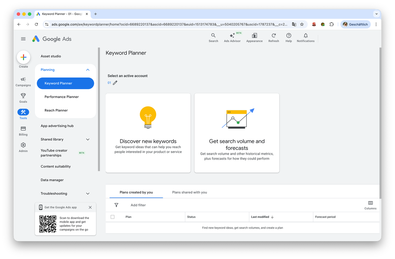 google keyword planner